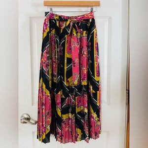 Apt. 9 Pink and Yellow Floral Pleated Midi Skirt Small
